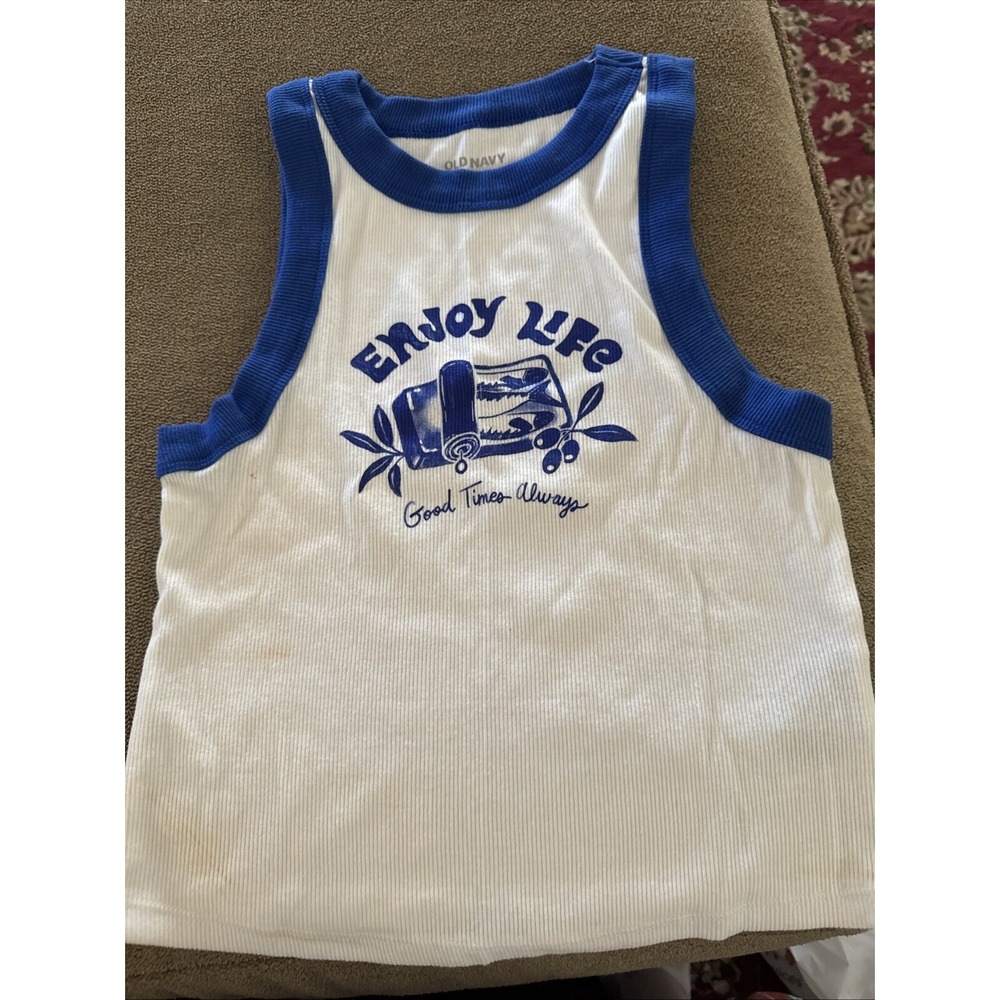 OLD NAVY White Blue Ribbed Tank Top XS Extra Small Women's (AH)